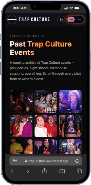 Past Trap Culture Events screen preview